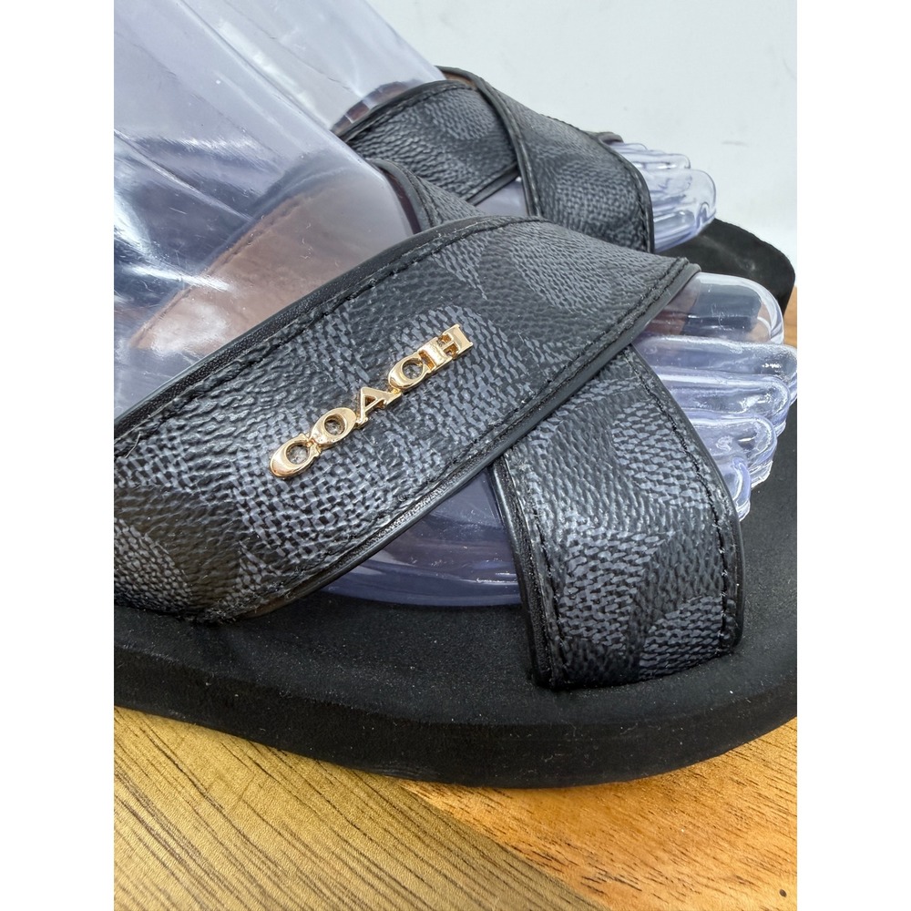 Coach Janine Black Signature Monogram Platform Slide Sandals Womens 6B - Picture 4 of 11